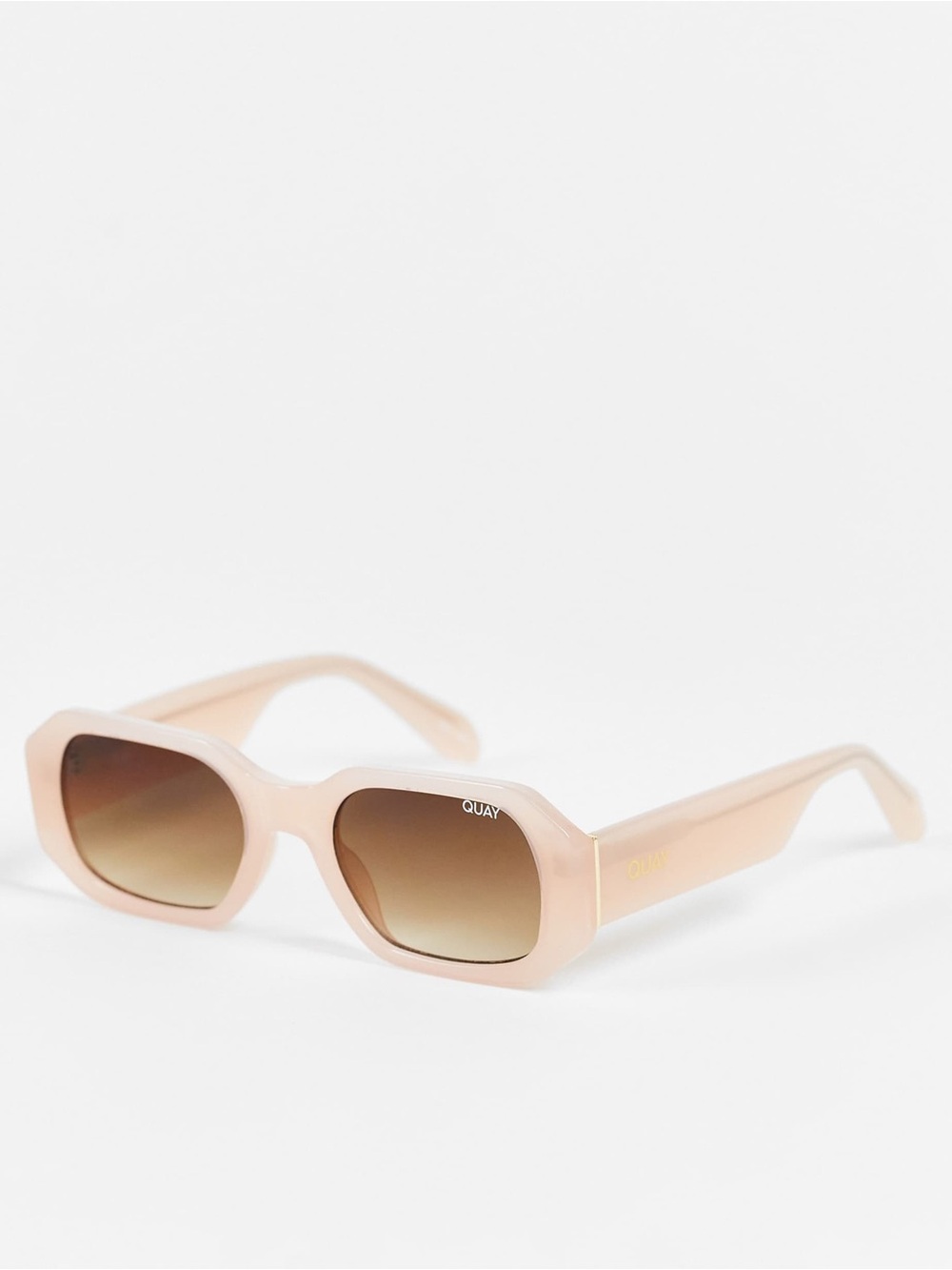 Quay Australia Hyped Up Pale Pink Square Sunglasses with Brown Gradient Lenses